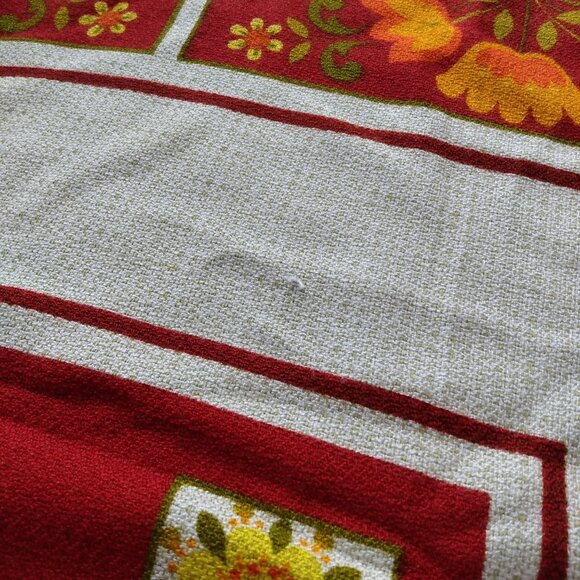 Vintage Scandinavian Tablecloth Tulip Flowers Sunflowers Burgundy Orange Rayon - Picture 10 of 12
